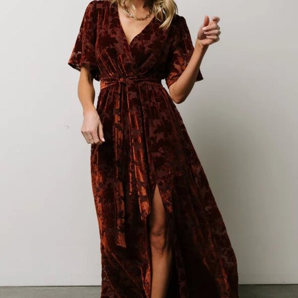 NWT Baltic Born Uma Velvet Maxi Dress - Copper Floral, Medium - Picture 1 of 7